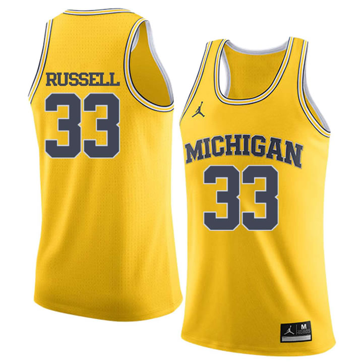University of Michigan #33 Cazzie Russell Yellow College Basketball Jersey